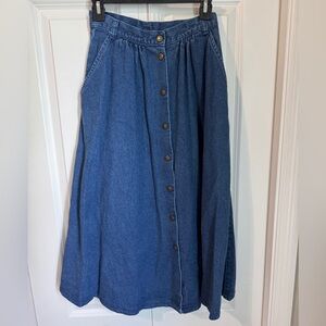 Blue Denim A-Line Button-Front Skirt